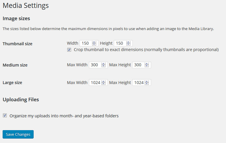 WordPress media settings