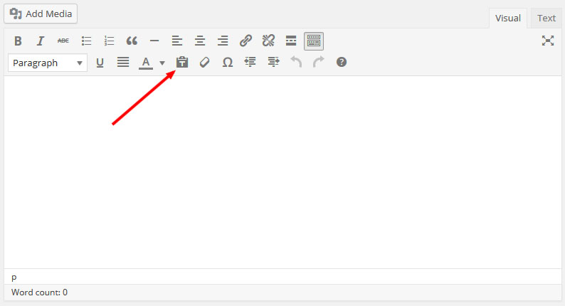 paste as text button in WordPress editor